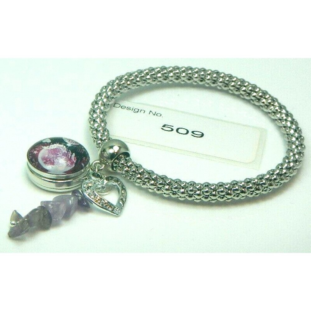 Amethyst Gemstone 5.5 mm dia. Stretch Bracelet 18 mm snap bead & charm-509